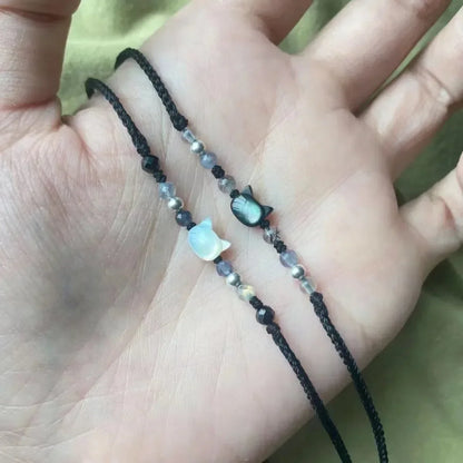 Couples Minimalist Bracelets - 2pcs Natural Moonstone Obsidian  Cat Jewelry Gifts - ZOOMNSTORE