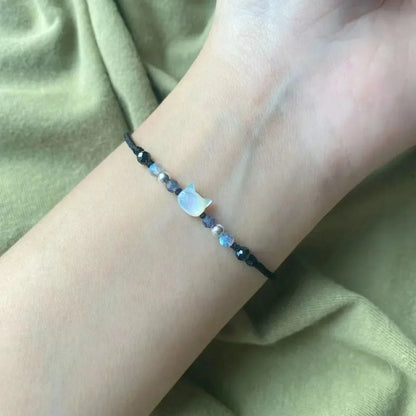 Couples Minimalist Bracelets - 2pcs Natural Moonstone Obsidian  Cat Jewelry Gifts - ZOOMNSTORE