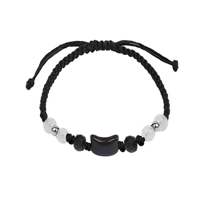 Couples Minimalist Bracelets - 2pcs Natural Moonstone Obsidian  Cat Jewelry Gifts - ZOOMNSTORE