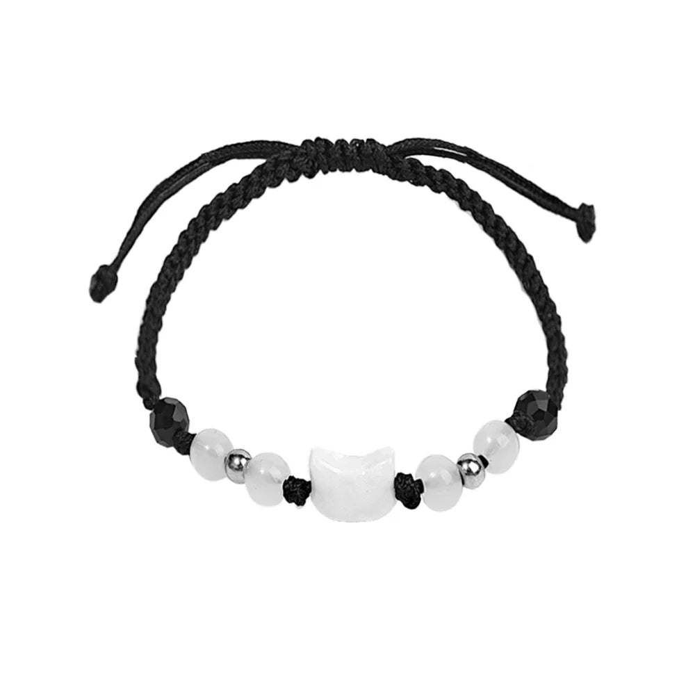 Couples Minimalist Moonstone Obsidian Bracelets - Handmade Cat Jewelry Gifts - ZOOMNSTORE
