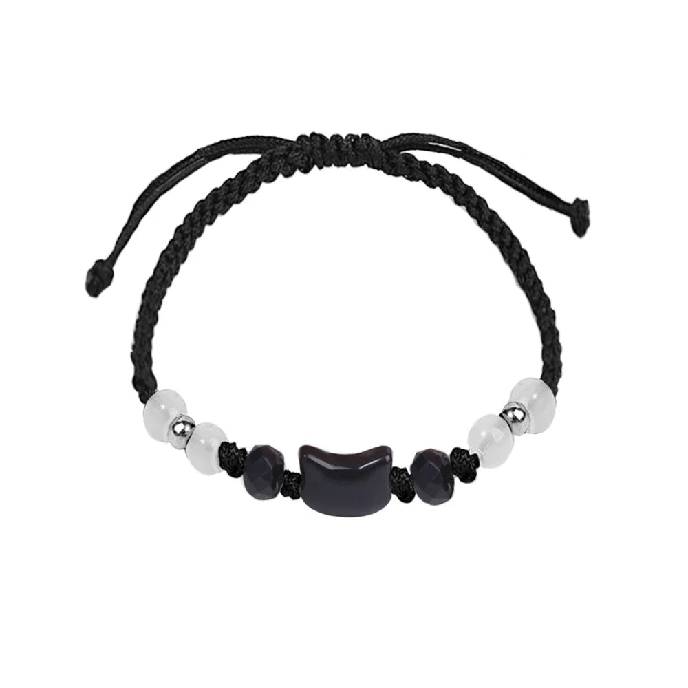 Couples Minimalist Moonstone Obsidian Bracelets - Handmade Cat Jewelry Gifts - ZOOMNSTORE