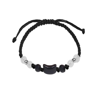 Couples Minimalist Moonstone Obsidian Bracelets - Handmade Cat Jewelry Gifts - ZOOMNSTORE