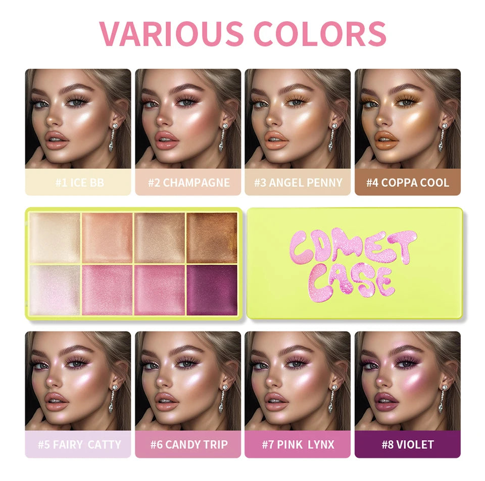 Cream Makeup Palette - 8 Colors Highlight Makeup Set | Bronzer Highlighter Kit, Long Lasting Brighten Skin - ZOOMNSTORE