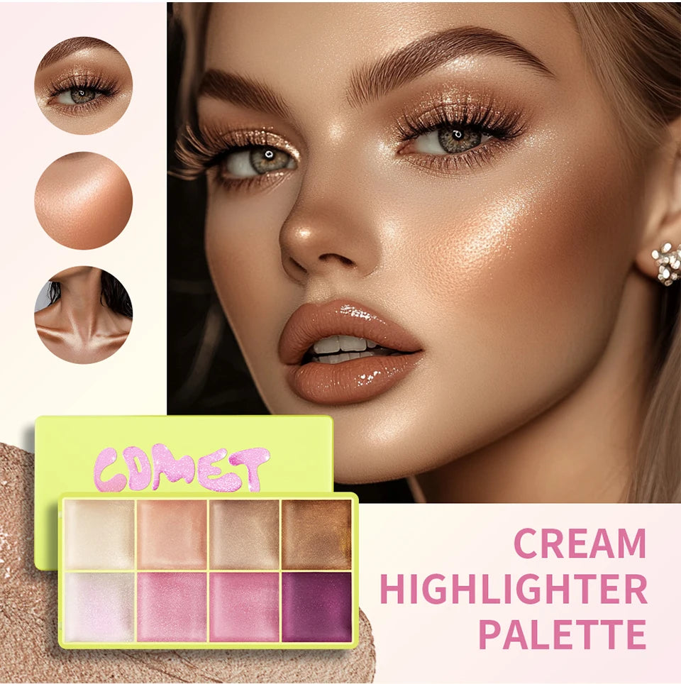 Cream Makeup Palette - 8 Colors Highlight Makeup Set | Bronzer Highlighter Kit, Long Lasting Brighten Skin - ZOOMNSTORE
