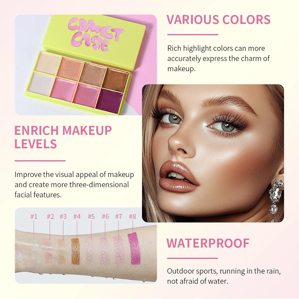 Cream Makeup Palette - 8 Colors Highlight Makeup Set | Bronzer Highlighter Kit, Long Lasting Brighten Skin - ZOOMNSTORE