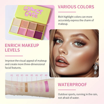 Cream Makeup Palette - 8 Colors Highlight Makeup Set | Bronzer Highlighter Kit, Long Lasting Brighten Skin - ZOOMNSTORE