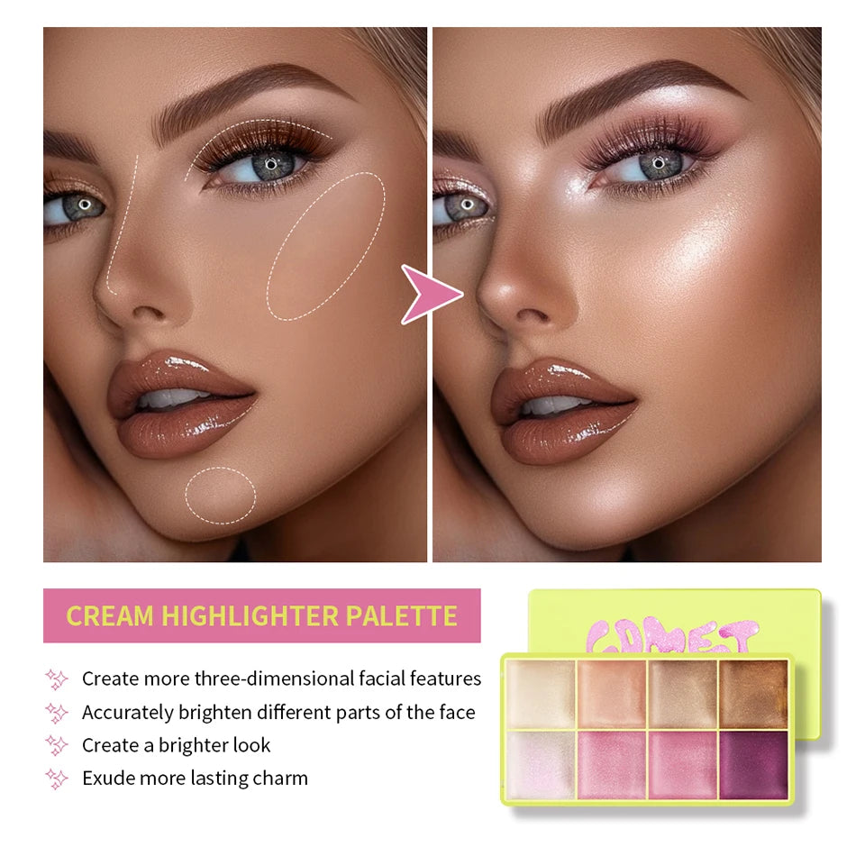 Cream Makeup Palette - 8 Colors Highlight Makeup Set | Bronzer Highlighter Kit, Long Lasting Brighten Skin - ZOOMNSTORE