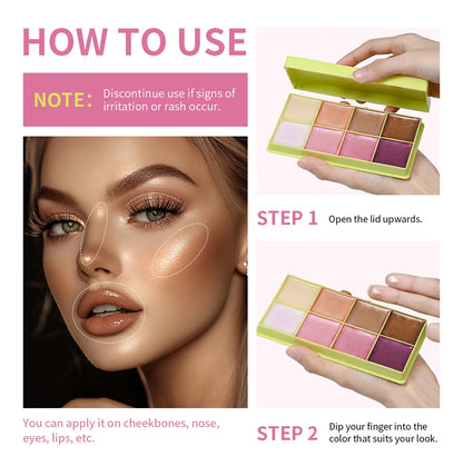 Cream Makeup Palette - 8 Colors Highlight Makeup Set | Bronzer Highlighter Kit, Long Lasting Brighten Skin - ZOOMNSTORE