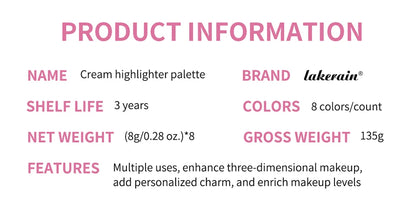 Cream Makeup Palette - 8 Colors Highlight Makeup Set | Bronzer Highlighter Kit, Long Lasting Brighten Skin - ZOOMNSTORE