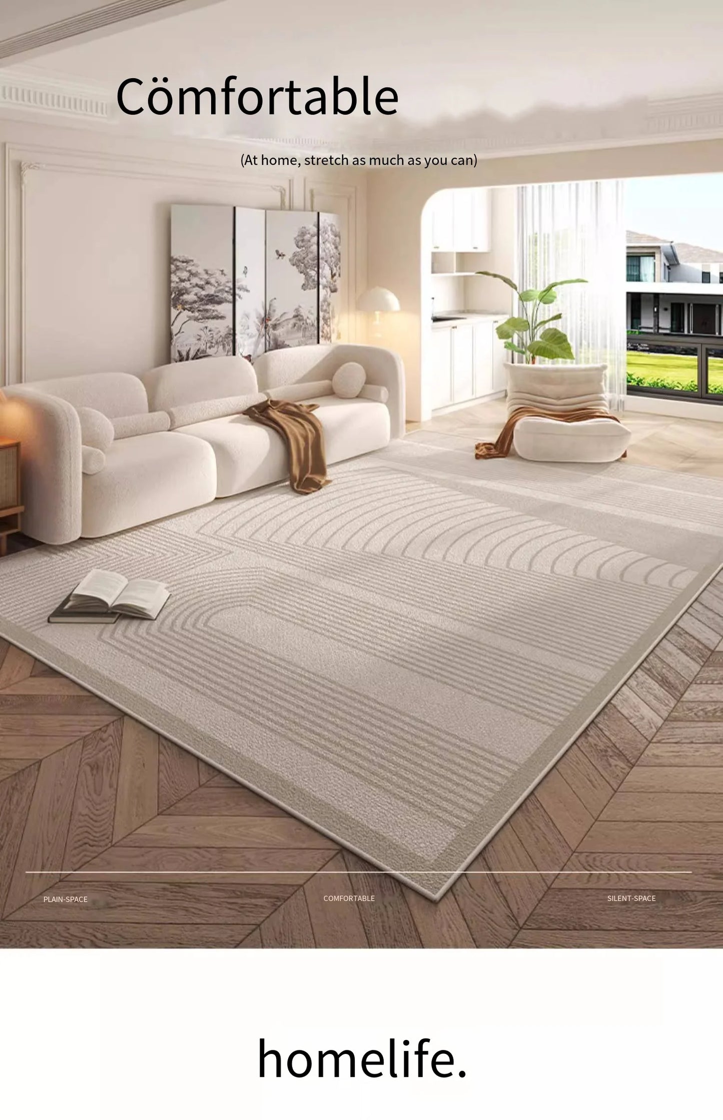 Cream Style Carpet | Modern Striped Area Rug - Non Slip Mat for Living Room - ZOOMNSTORE