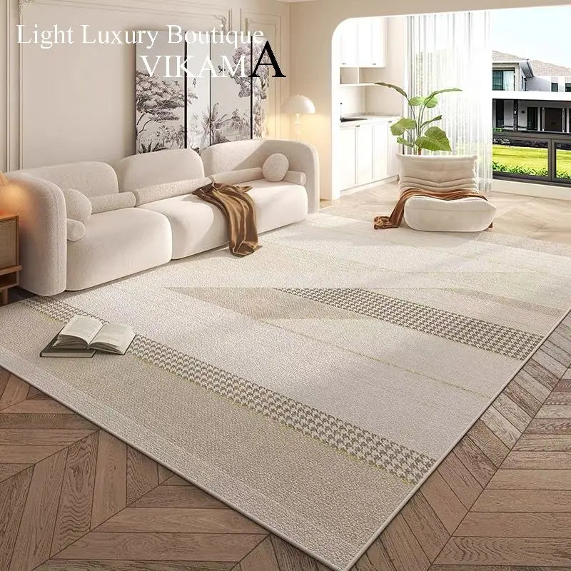 Cream Style Carpet | Modern Striped Area Rug - Non Slip Mat for Living Room - ZOOMNSTORE