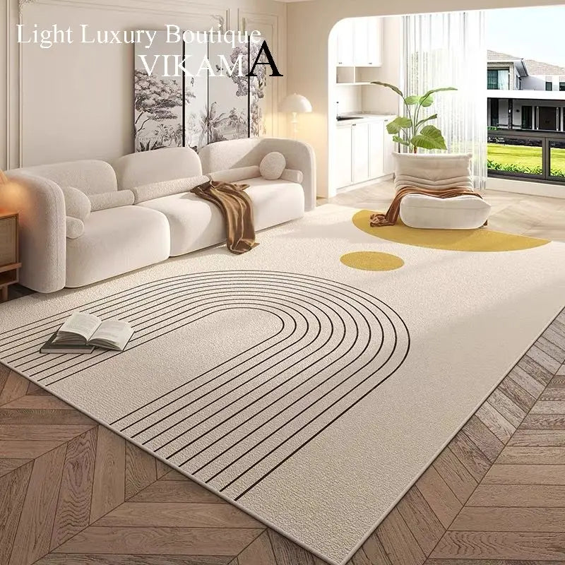 Cream Style Carpet | Modern Striped Area Rug - Non Slip Mat for Living Room - ZOOMNSTORE