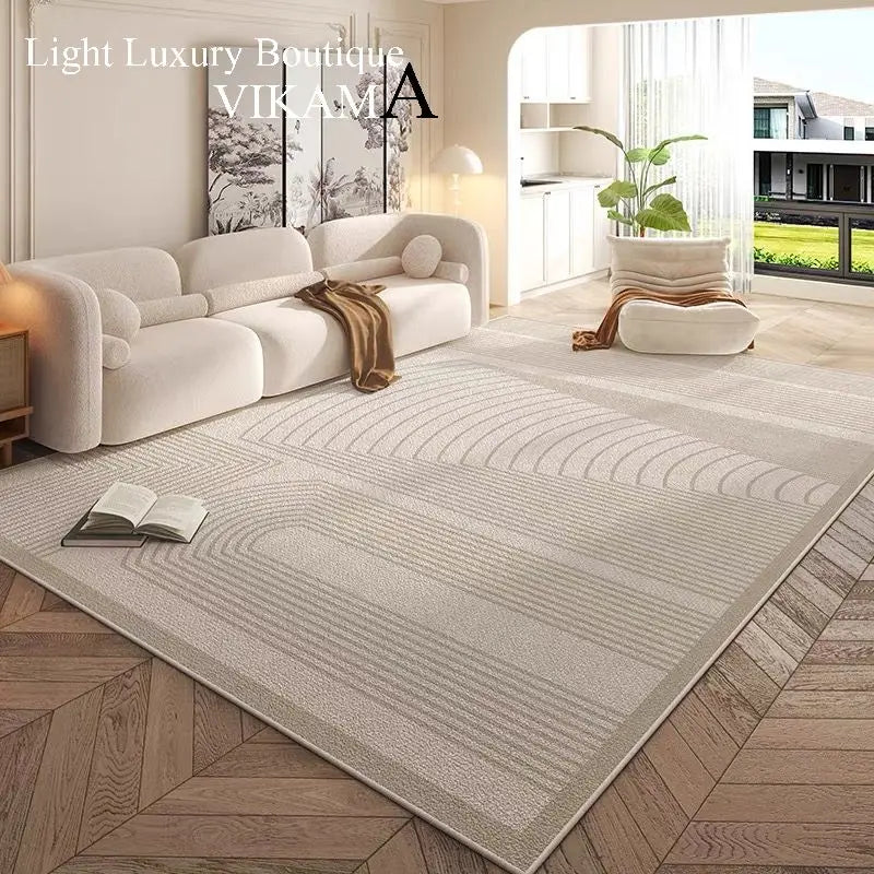 Cream Style Carpet | Modern Striped Area Rug - Non Slip Mat for Living Room - ZOOMNSTORE