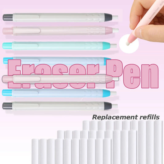6Pcs/Set Creative Pen Shape Press Type Pencil Eraser with Replaceable Core Painting Erase Supplies School Students Stationery - ZOOMNSTORE