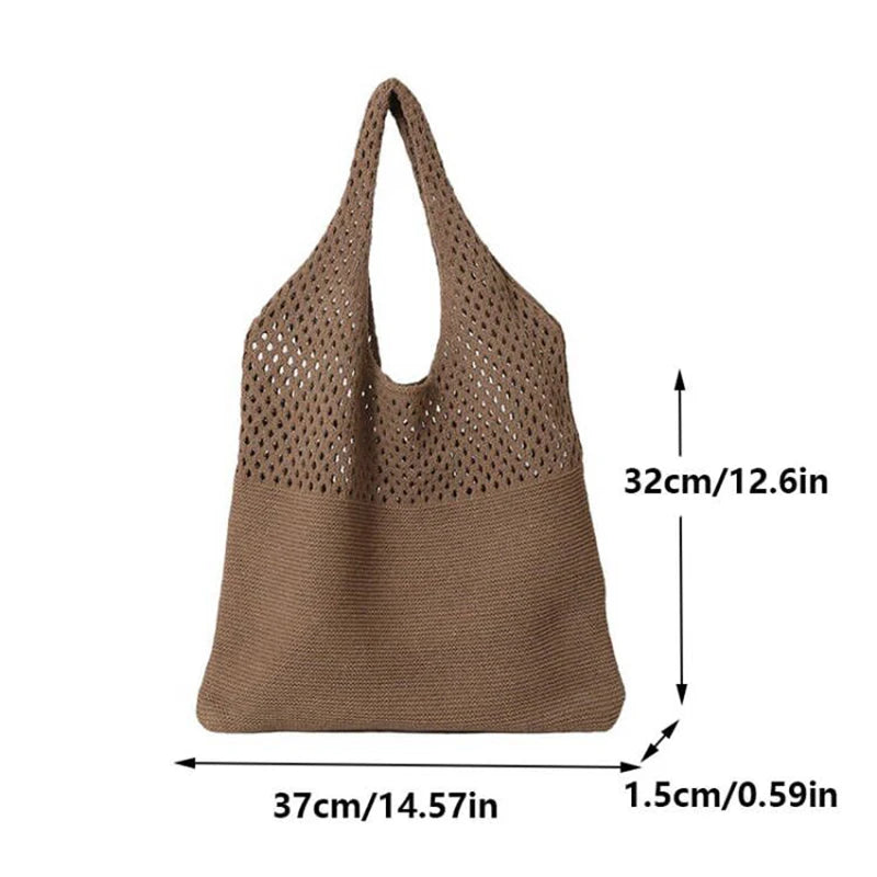 Retro Crochet Handbag - Womens Knitted Tote Bag in Black Khaki - ZOOMNSTORE