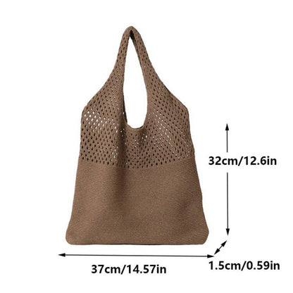 Retro Crochet Handbag - Womens Knitted Tote Bag in Black Khaki - ZOOMNSTORE
