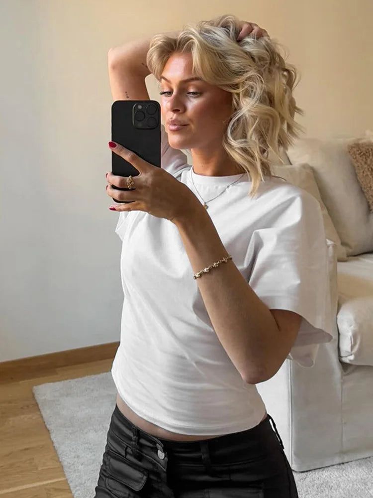 Cropped Gray T-Shirt - Casual O-neck Corset Top for Women - ZOOMNSTORE