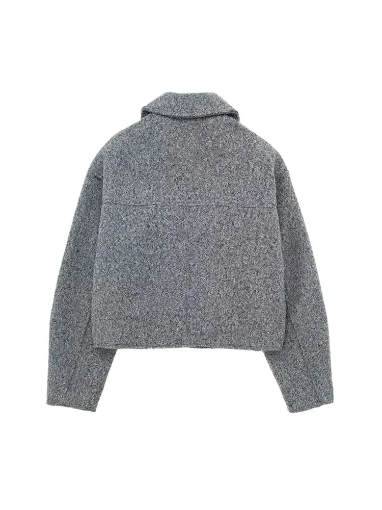 Chic Cropped Jacket - Vintage Womens Long Sleeve Zipper Coat with Pockets - ZOOMNSTORE