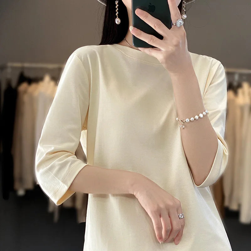 Cropped Mercerized Cotton T-Shirt - 100 Cotton Short Sleeve for Spring  Summer 2023 - ZOOMNSTORE