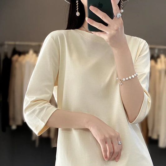 Cropped Mercerized Cotton T-Shirt - 100 Cotton Short Sleeve for Spring  Summer 2023 - ZOOMNSTORE