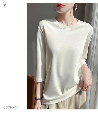 Cropped Mercerized Cotton T-Shirt - 100 Cotton Short Sleeve for Spring  Summer 2023 - ZOOMNSTORE