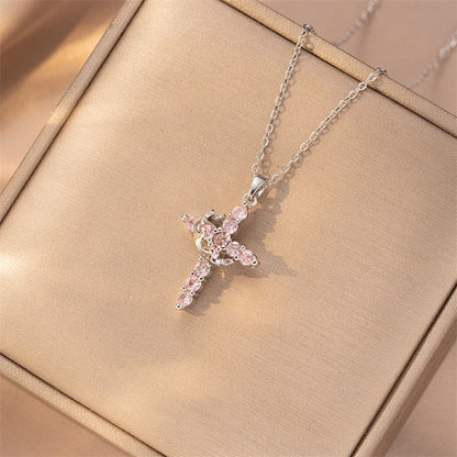 Rotatable Crown Rhinestone Cross Choker Necklace Earrings Rings for Women Minimalist Cross Chain Christian Jewelry Prayer Gift - ZOOMNSTORE