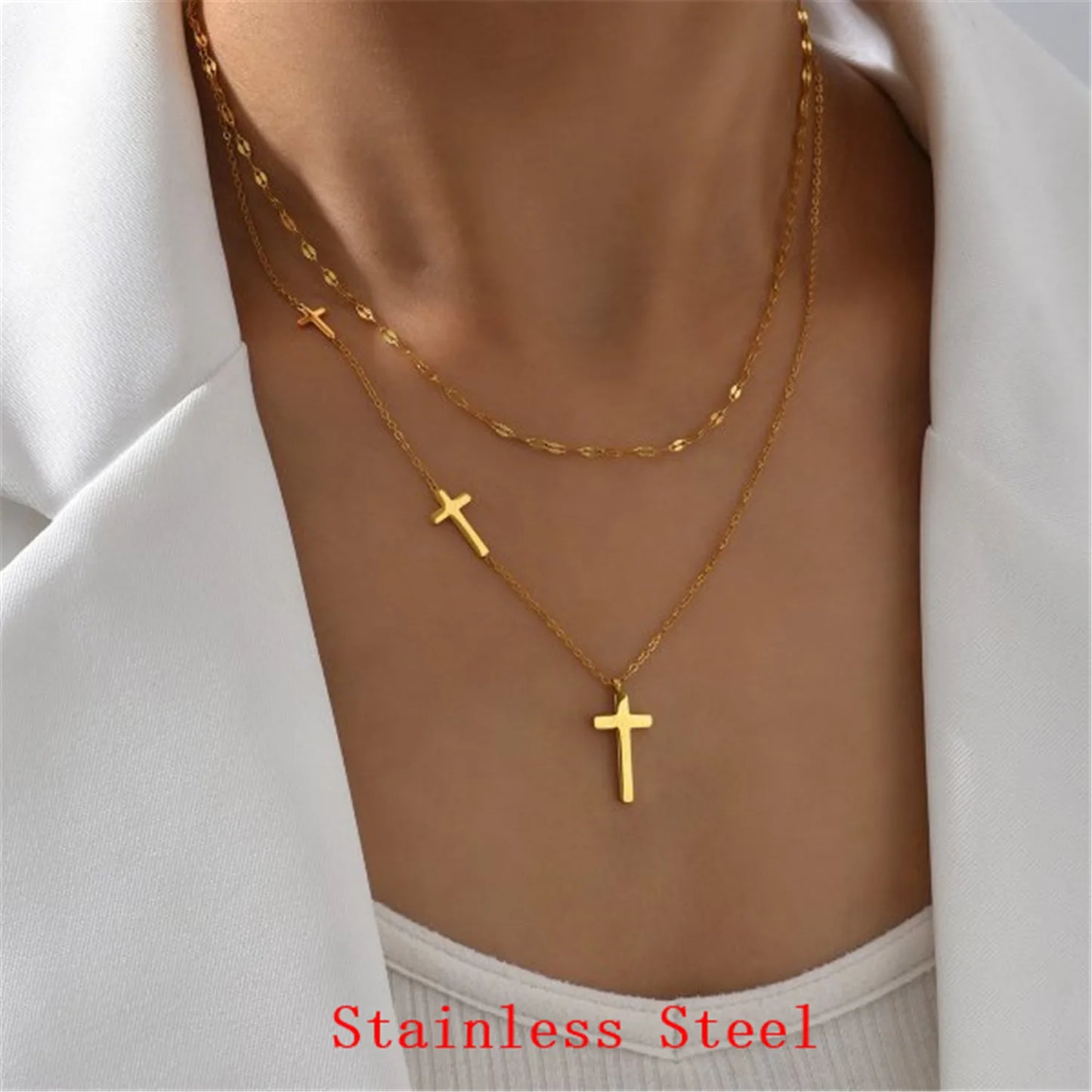 Rotatable Crown Rhinestone Cross Choker Necklace Earrings Rings for Women Minimalist Cross Chain Christian Jewelry Prayer Gift - ZOOMNSTORE