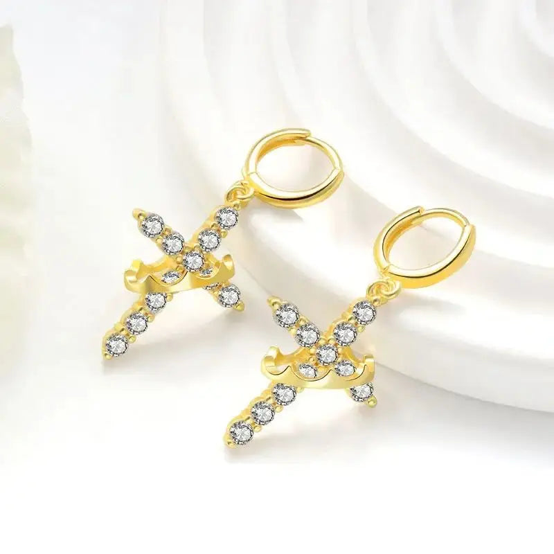 Rotatable Crown Rhinestone Cross Choker Necklace Earrings Rings for Women Minimalist Cross Chain Christian Jewelry Prayer Gift - ZOOMNSTORE