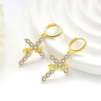 Rotatable Crown Rhinestone Cross Choker Necklace Earrings Rings for Women Minimalist Cross Chain Christian Jewelry Prayer Gift - ZOOMNSTORE