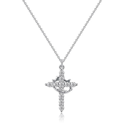Rotatable Crown Rhinestone Cross Choker Necklace Earrings Rings for Women Minimalist Cross Chain Christian Jewelry Prayer Gift - ZOOMNSTORE