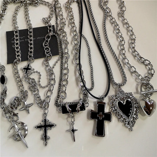 Punk Rock Heart Cross Necklace - Vintage 90s Hip Hop Grunge Accessories for Men  Women - ZOOMNSTORE