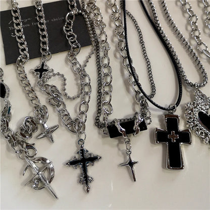 Punk Rock Heart Cross Necklace - Vintage 90s Hip Hop Grunge Accessories for Men  Women - ZOOMNSTORE