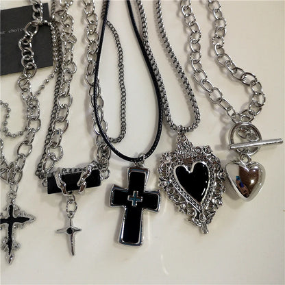 Punk Rock Heart Cross Necklace - Vintage 90s Hip Hop Grunge Accessories for Men  Women - ZOOMNSTORE