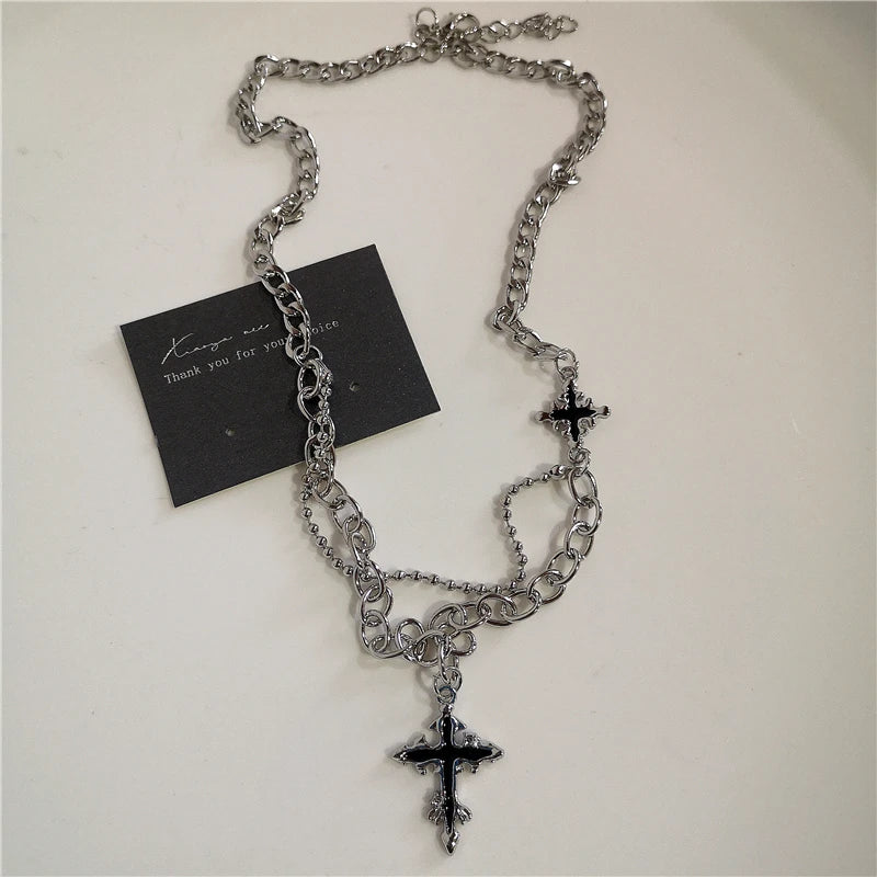 Punk Rock Heart Cross Necklace - Vintage 90s Hip Hop Grunge Accessories for Men  Women - ZOOMNSTORE