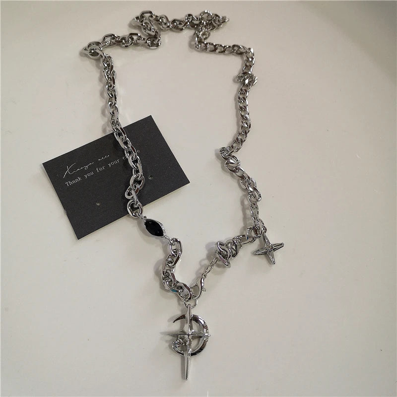 Punk Rock Heart Cross Necklace - Vintage 90s Hip Hop Grunge Accessories for Men  Women - ZOOMNSTORE