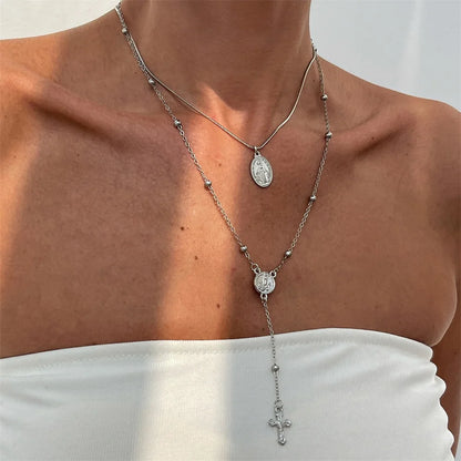 3Pcs Unique Cross Pendant Necklace Set for Women Simple Crystal Necklace Sweater Chain Long Y-shaped Necklace Y2K Party Jewelry - ZOOMNSTORE