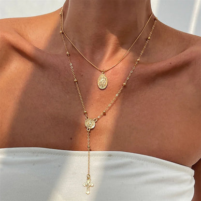 3Pcs Unique Cross Pendant Necklace Set for Women Simple Crystal Necklace Sweater Chain Long Y-shaped Necklace Y2K Party Jewelry - ZOOMNSTORE