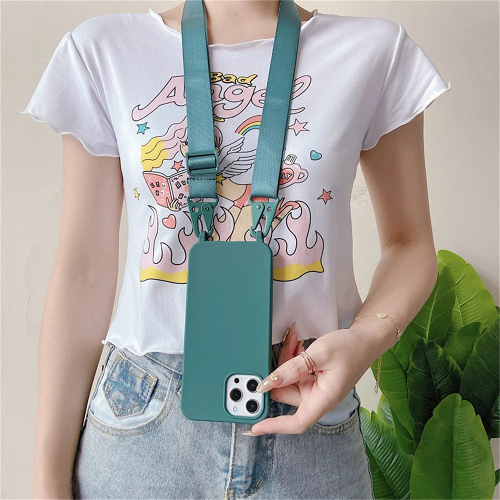 Crossbody Lanyard Case for iPhone 14-17 Pro Max - Shockproof Silicone Strap Cover - ZOOMNSTORE