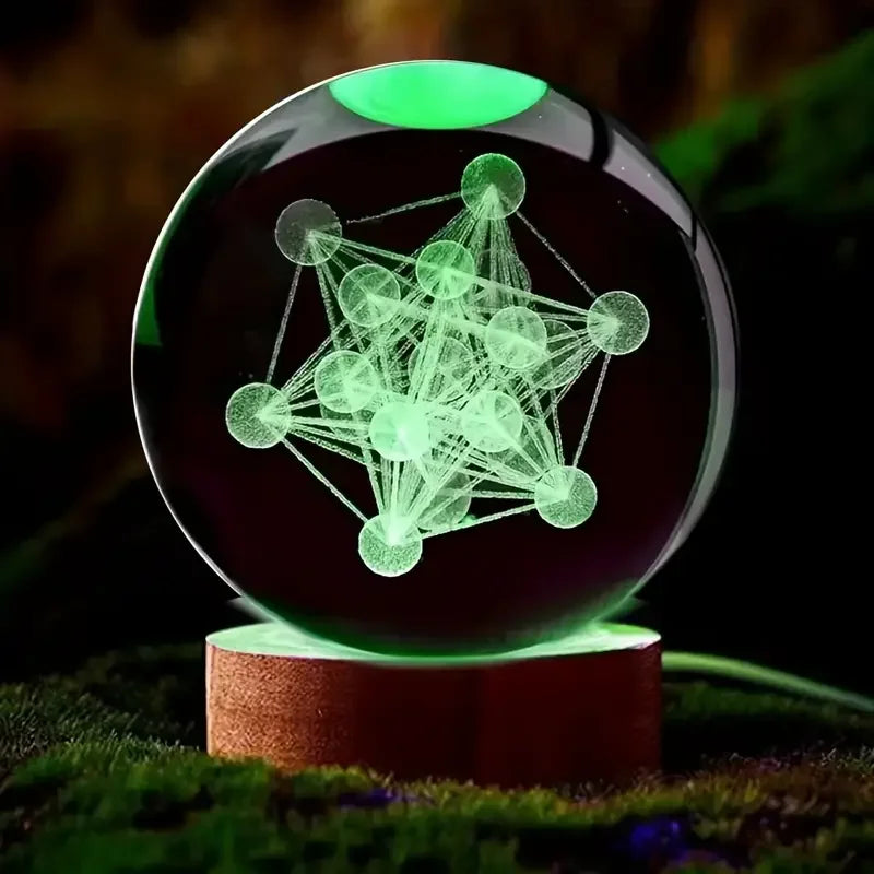 Crystal Ball Night Light – 3D Laser Engraving Metatron Glass Decoration - ZOOMNSTORE