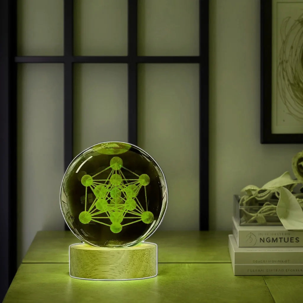 Crystal Ball Night Light – 3D Laser Engraving Metatron Glass Decoration - ZOOMNSTORE