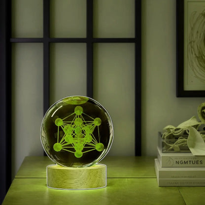 Crystal Ball Night Light – 3D Laser Engraving Metatron Glass Decoration - ZOOMNSTORE