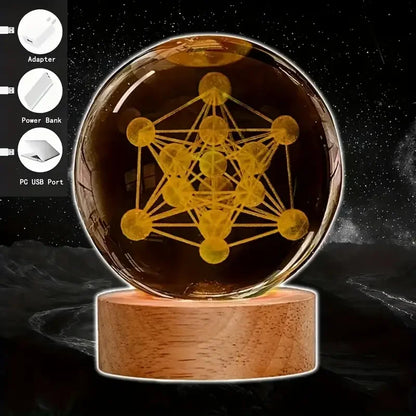 Crystal Ball Night Light – 3D Laser Engraving Metatron Glass Decoration - ZOOMNSTORE
