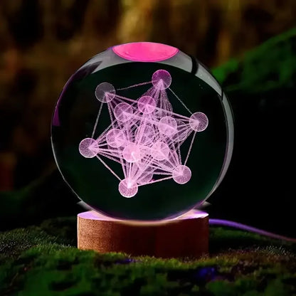 Crystal Ball Night Light – 3D Laser Engraving Metatron Glass Decoration - ZOOMNSTORE