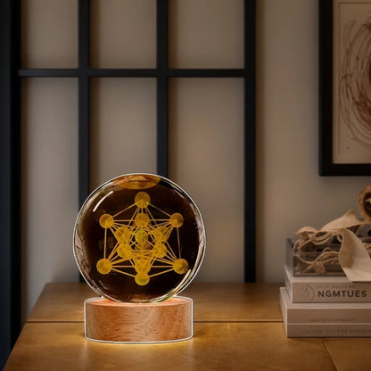 Crystal Ball Night Light – 3D Laser Engraving Metatron Glass Decoration - ZOOMNSTORE