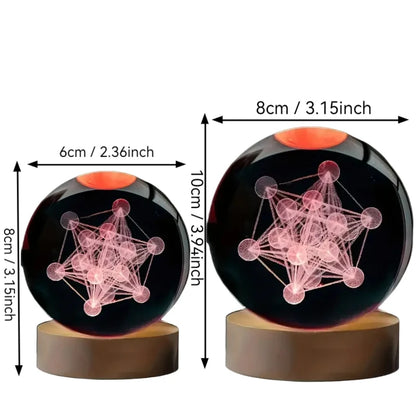 Crystal Ball Night Light – 3D Laser Engraving Metatron Glass Decoration - ZOOMNSTORE