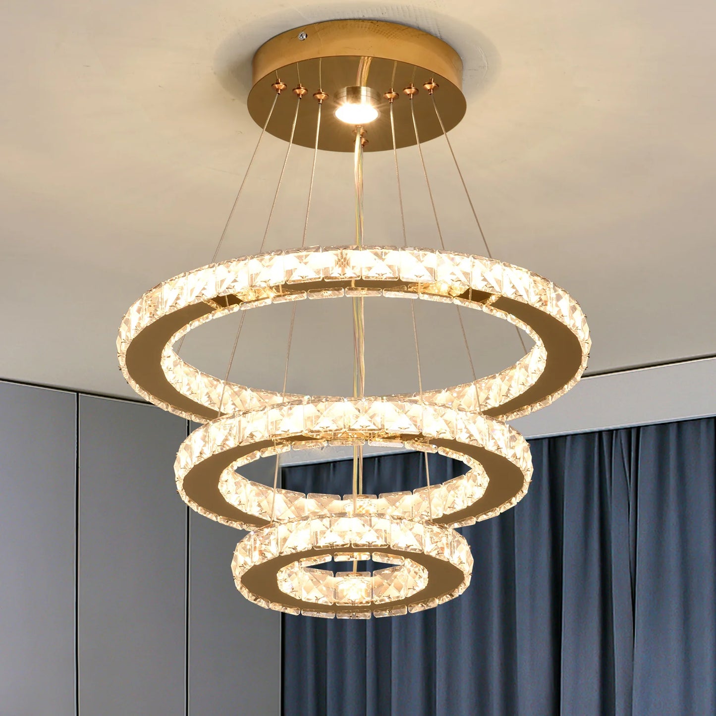 Crystal Chandelier - Luxury LED Dining Pendant Light With Chrome Clear Crystal - ZOOMNSTORE
