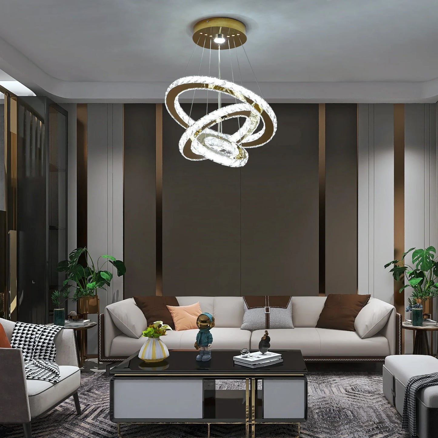 Crystal Chandelier - Luxury LED Dining Pendant Light With Chrome Clear Crystal - ZOOMNSTORE