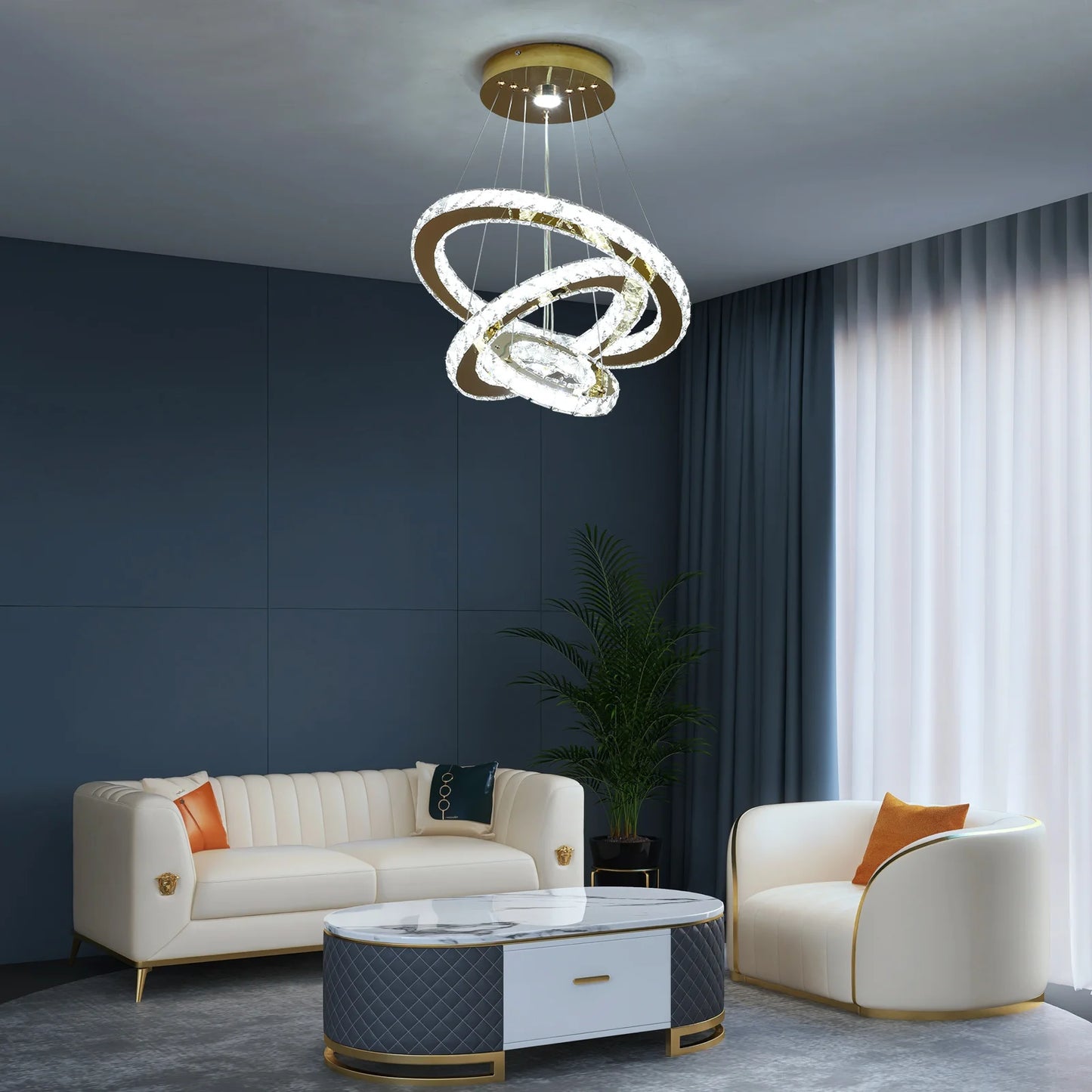 Crystal Chandelier - Luxury LED Dining Pendant Light With Chrome Clear Crystal - ZOOMNSTORE