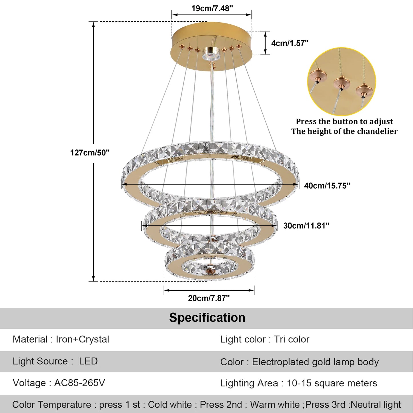 Crystal Chandelier - Luxury LED Dining Pendant Light With Chrome Clear Crystal - ZOOMNSTORE