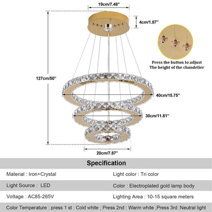 Crystal Chandelier - Luxury LED Dining Pendant Light With Chrome Clear Crystal - ZOOMNSTORE